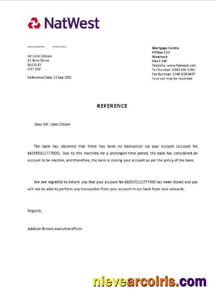 United Kingdom Natwest closure reference